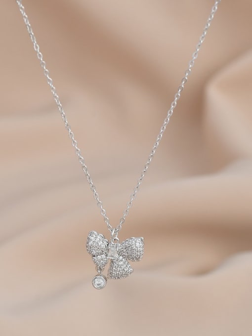Steel color XL62506 Brass Cubic Zirconia Butterfly Dainty Necklace