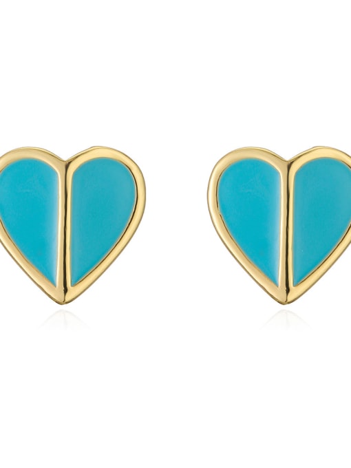 41634 Brass Enamel Heart Minimalist Stud Earring