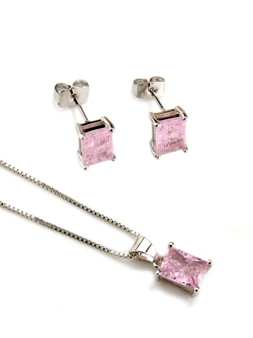White Gold Plated zircon Brass Rectangle Cubic Zirconia Earring and Necklace Set