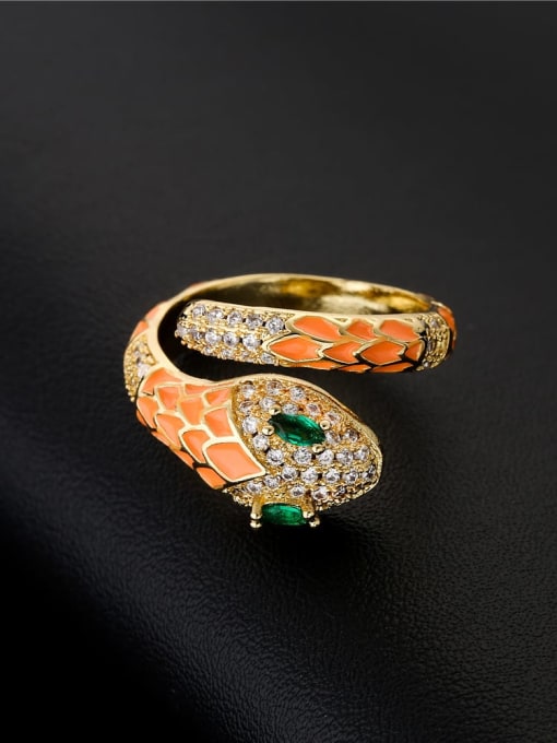 AOG Brass Enamel Cubic Zirconia Snake Vintage Band Ring 2