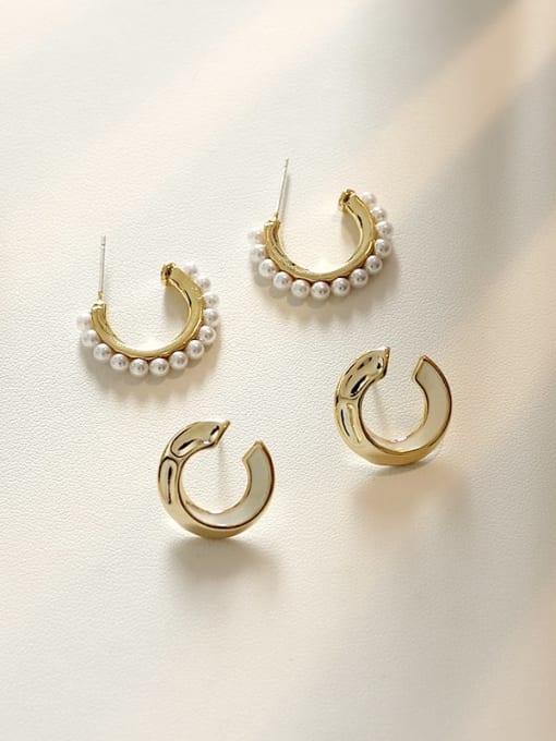 white Copper Imitation Pearl Geometric Minimalist Stud Trend Korean Fashion Earring