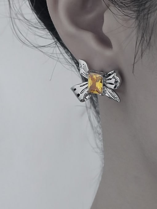 TINGS Brass Cubic Zirconia Bowknot Minimalist Stud Earring 3