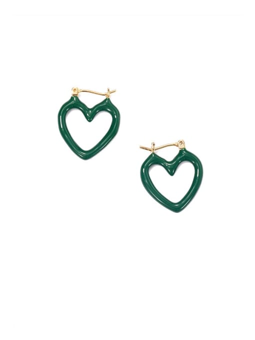 Green oil drop ear buckle Brass Enamel Heart Minimalist Huggie Earring