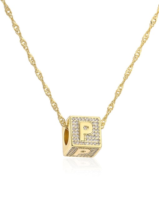 22375 P Brass Cubic Zirconia Square Hip Hop Letter Pendant Necklace
