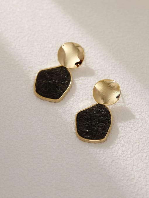 14k Gold +Black Brass Resin Geometric Vintage Drop Earring