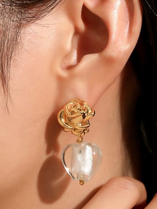 Five Color Brass Glass Stone Heart Minimalist Drop Earring 1