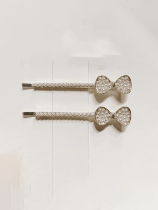 ZRUI Brass Minimalist   Imitation Pearl Bowknot Hair Pin 0