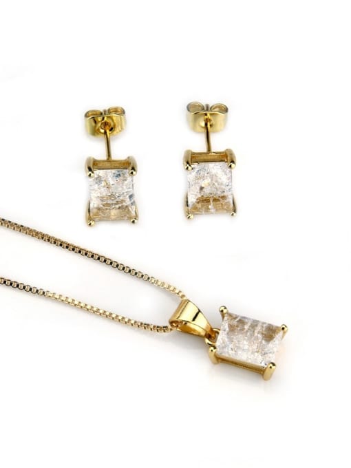 renchi Brass Rectangle  Cubic Zirconia Earring and Necklace Set 1