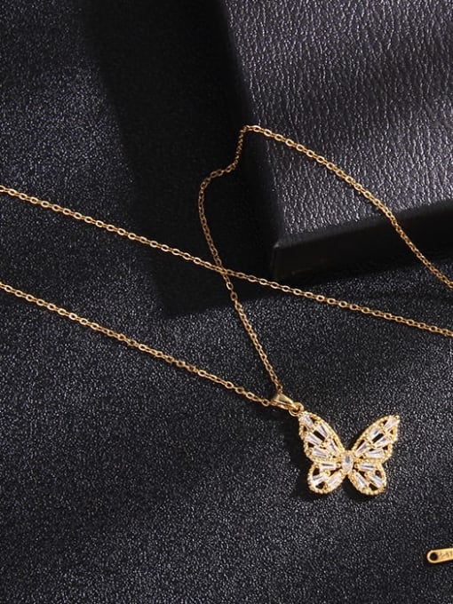 A321 Copper Cubic Zirconia Flower Butterfly  Trend Pendant Necklace