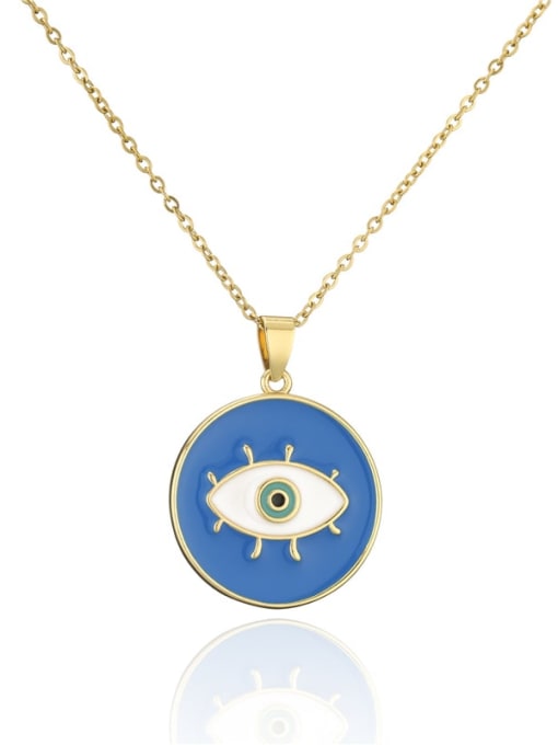20868 Brass Enamel Evil Eye Vintage Round Pendant Necklace