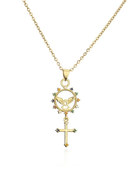 21241 Brass Cubic Zirconia Key Vintage Cross Pendant Necklace