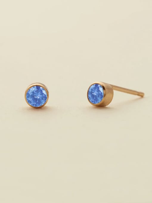 March Light Blue Gold Stainless steel Birthstone Geometric Minimalist Stud Earring