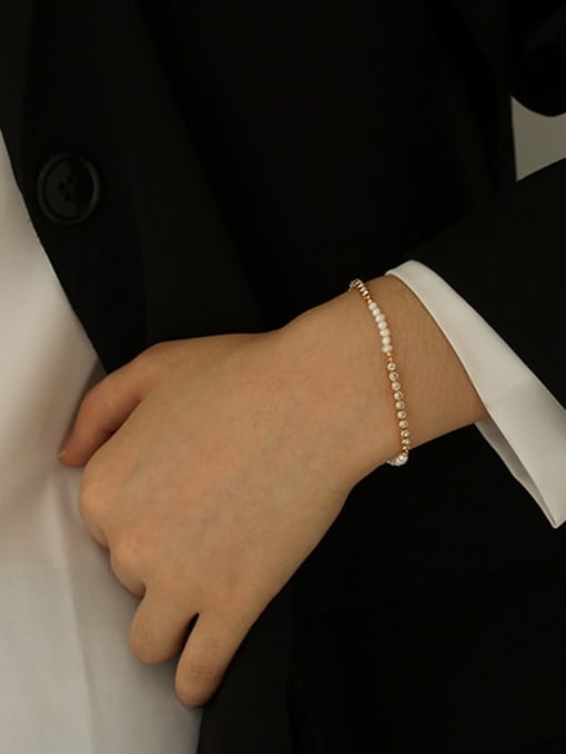 Five Color Brass Imitation Pearl Geometric Minimalist Beaded Bracelet 1