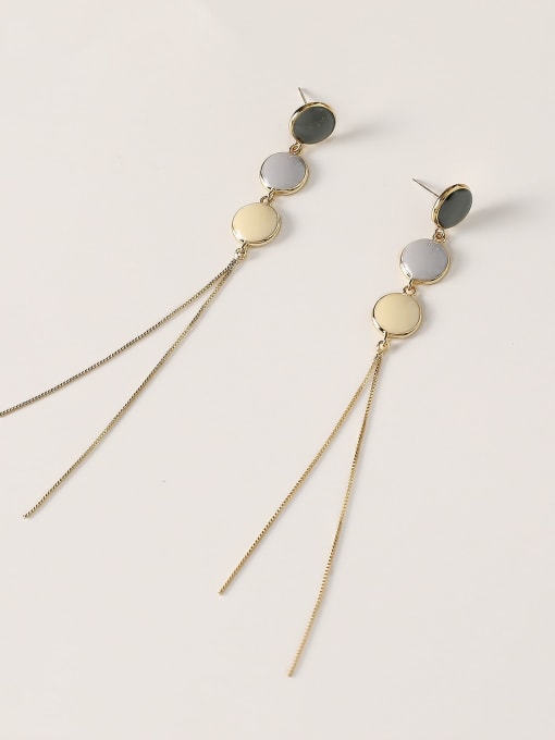 14k Gold light grey Brass Tassel Vintage Threader Trend Korean Fashion Earring