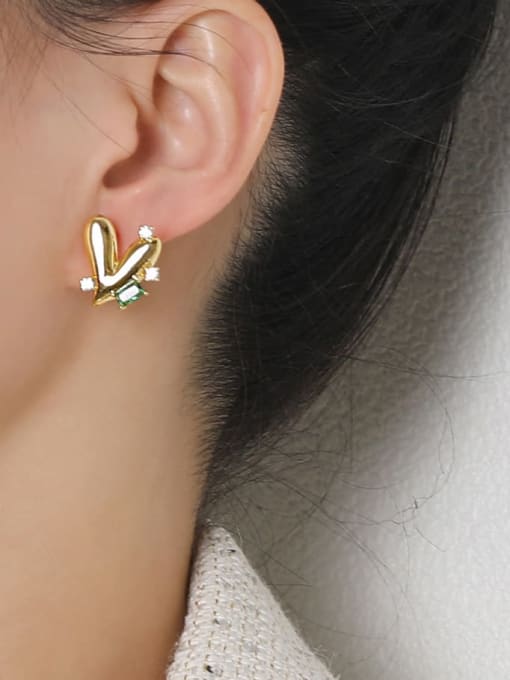 HYACINTH Brass Cubic Zirconia Heart Minimalist Stud Earring 1