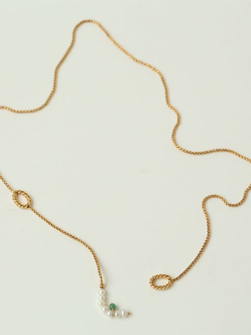 Five Color Brass Imitation Pearl Tassel Vintage Lariat Necklace 3