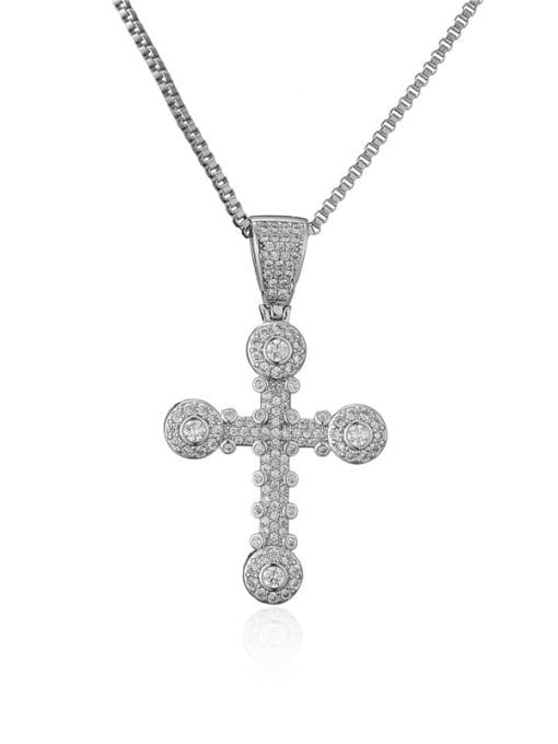 20792 Brass Cubic Zirconia Cross Vintage Regligious Necklace