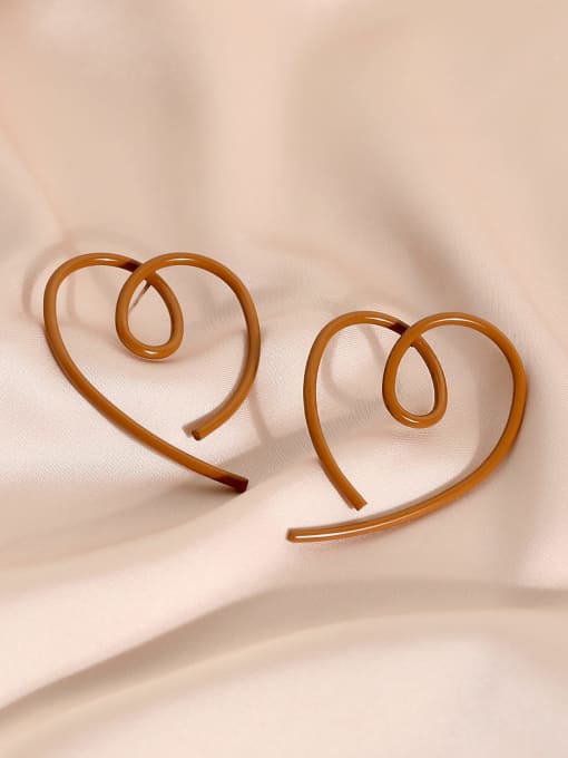 HYACINTH Brass Enamel Hollow Heart Minimalist Stud Earring 3