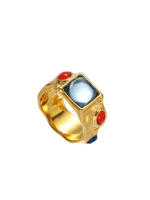 Closed Ring Brass Glass Stone Geometric Vintage Band Ring