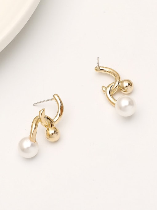 HYACINTH Brass Imitation Pearl Irregular Minimalist Stud Trend Korean Fashion Earring 2