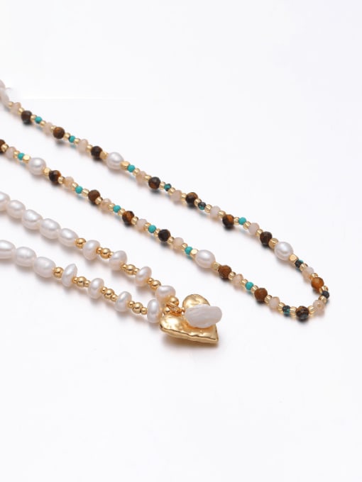 Five Color Brass Imitation Pearl Heart Bohemia Beaded Necklace 3