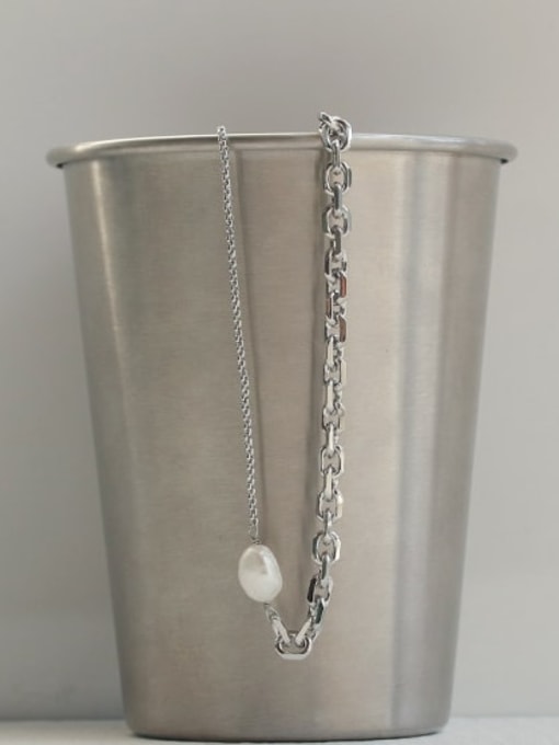 ACCA Brass Freshwater Pearl Geometric Chain Minimalist Necklace 2