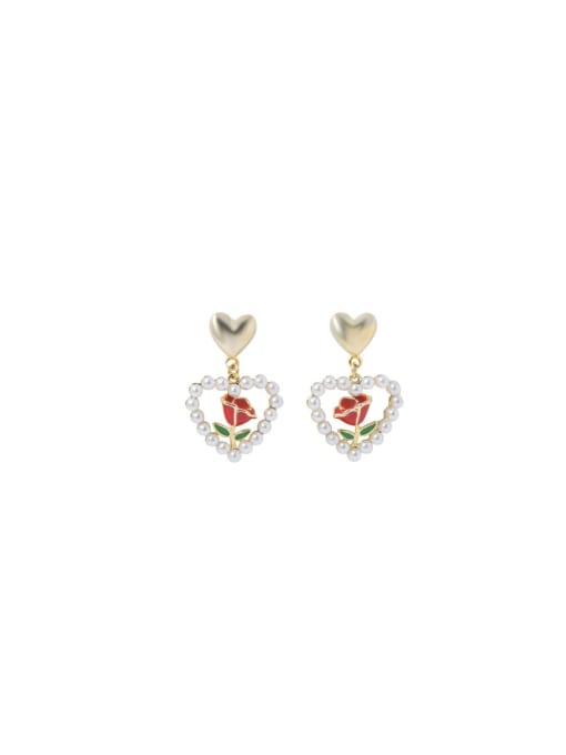 YOUH Brass Imitation Pearl Enamel Heart Dainty Stud Earring 0