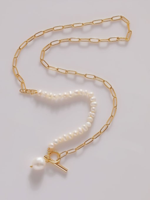 HYACINTH Brass Freshwater Pearl Geometric Minimalist Necklace 0