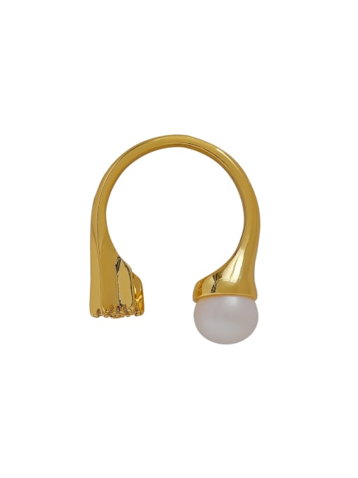 HYACINTH Brass Imitation Pearl Geometric Minimalist Band Ring