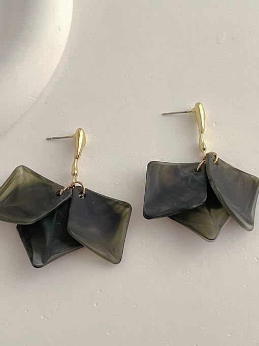 B233 dark green Brass Resin Geometric Dainty Stud Earring