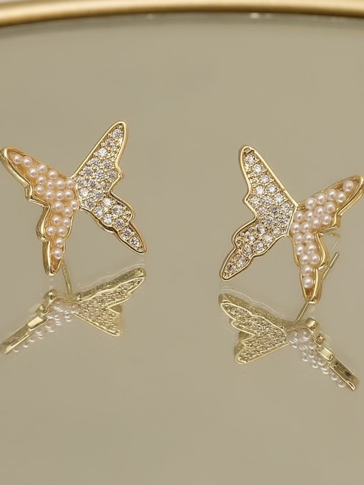 HYACINTH Copper Imitation Pearl Butterfly Vintage Stud Trend Korean Fashion Earring 2