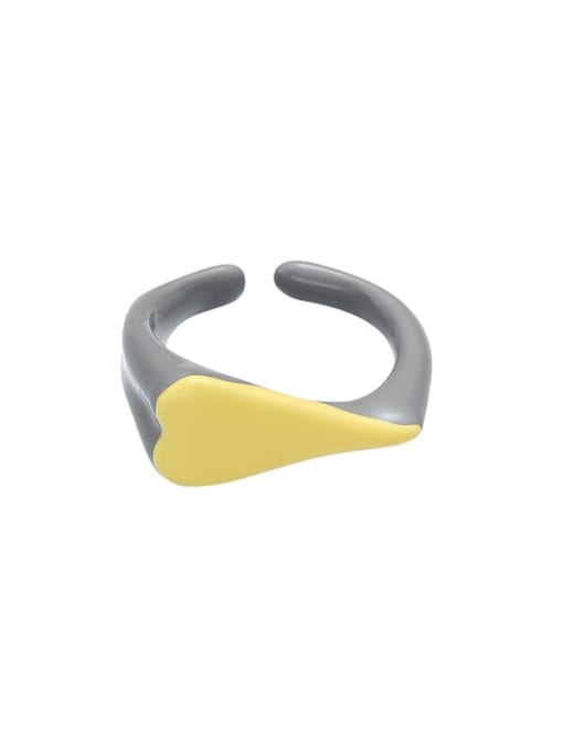 yellow Brass Enamel Heart Minimalist Band Ring