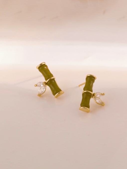 14K gold Brass Resin Irregular Cute Bamboo Knot Stud Earring