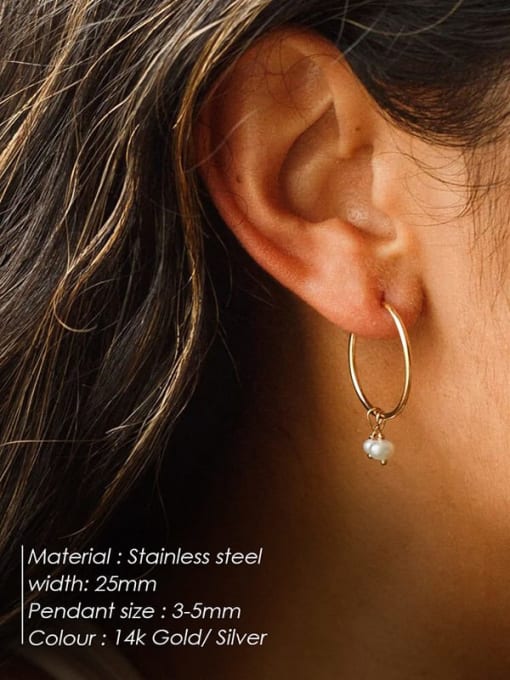 Desoto Stainless steel Imitation Pearl Geometric Minimalist Huggie Earring 2