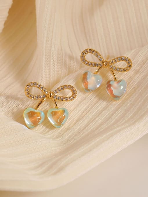 14k gold Brass Cubic Zirconia Bowknot Minimalist Stud Earring