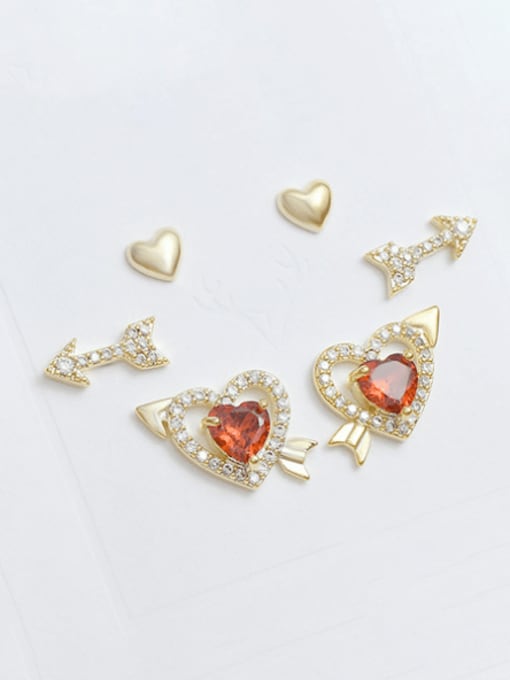 Gold ED64210 Brass Cubic Zirconia Heart Minimalist Stud Earring