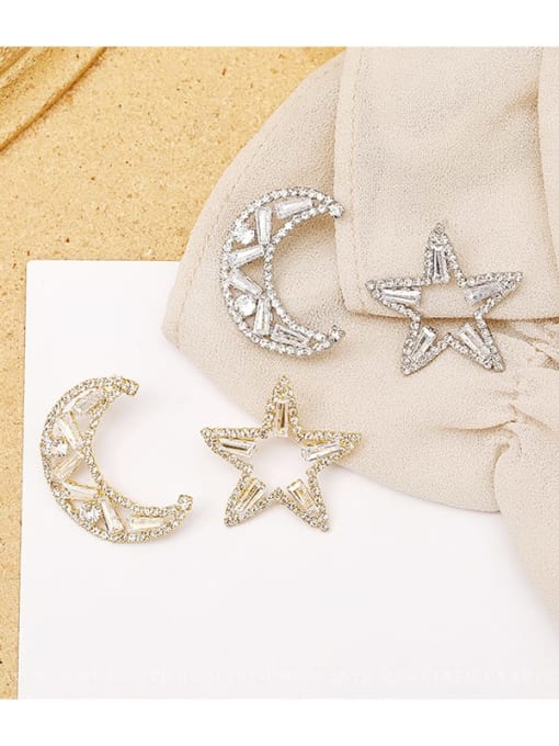 HYACINTH Copper Cubic Zirconia Star Moon Dainty Stud Trend Korean Fashion Earring 1
