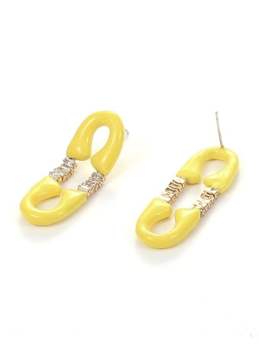 Lemon yellow Zinc Alloy Cubic Zirconia Enamel Geometric Trend Stud Earring