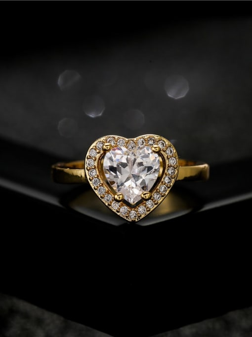 AOG Brass Cubic Zirconia Heart Vintage Band Ring 1