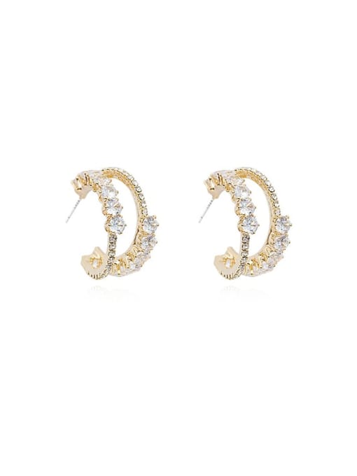 14K gold Copper Cubic Zirconia Geometric Dainty Stud Trend Korean Fashion Earring