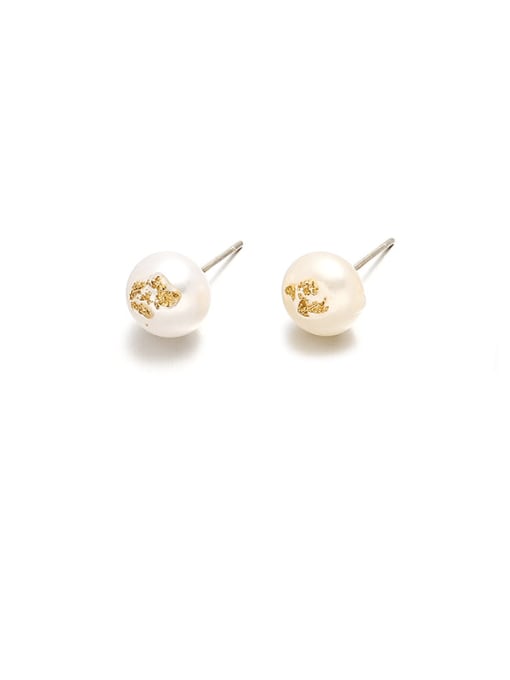 8mm pearl earrings Brass Freshwater Pearl Irregular Vintage Stud Earring