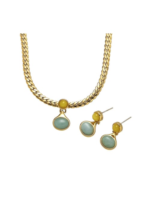 ACCA Brass Natural Stone Vintage Geometric  Earring and Necklace Set