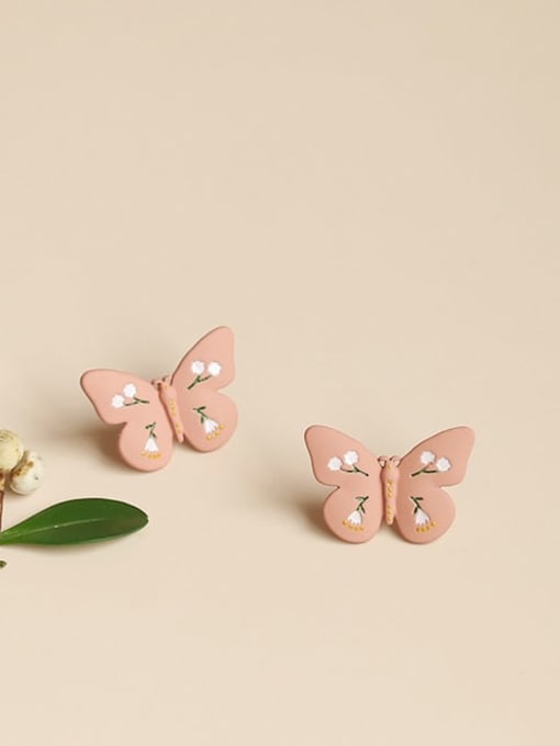 Five Color Alloy Enamel Butterfly Cute Stud Earring 1