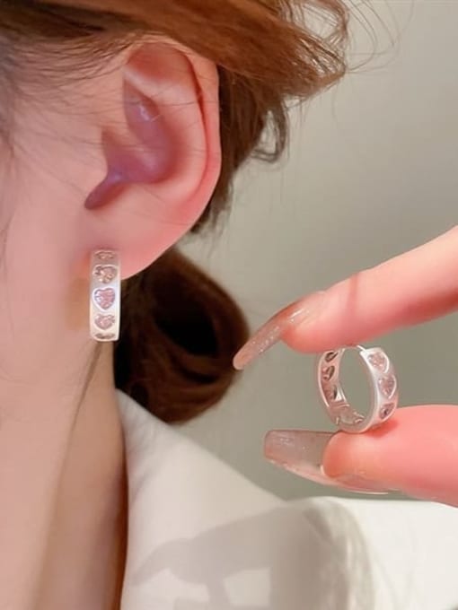 YOUH Brass Cubic Zirconia Heart Minimalist Huggie Earring 3