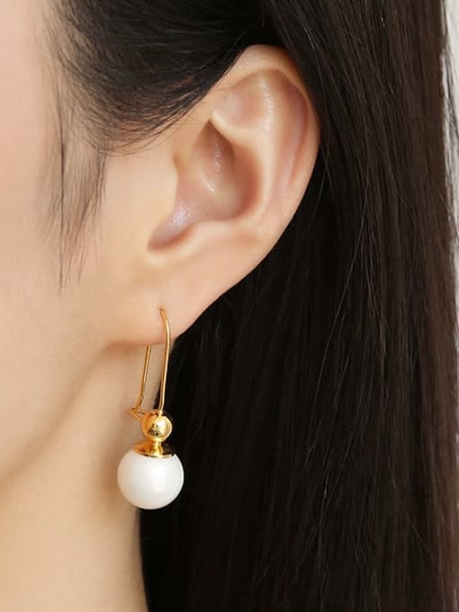 Five Color Brass Imitation Pearl Geometric Minimalist Hook Earring 1