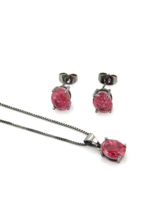 Black Plated Red zircon Brass Round Cubic Zirconia Earring and Necklace Set