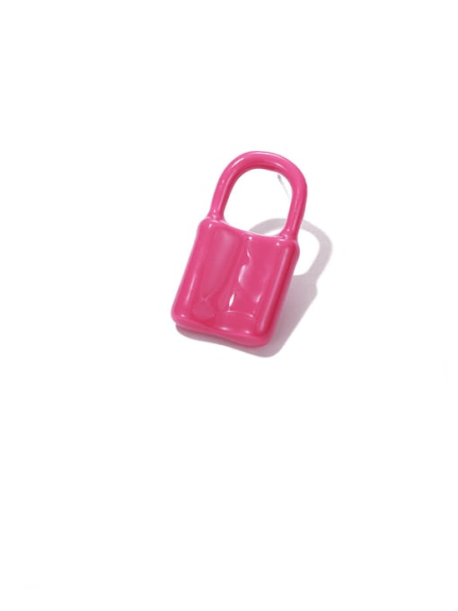 Pink Earrings （single） Zinc Alloy Enamel Locket Vintage Huggie Earring(single)