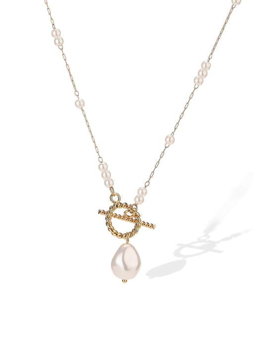 24880 Stainless steel Imitation Pearl Geometric Minimalist Necklace