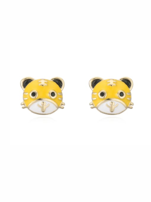 41142 Brass Enamel Tiger Cute Stud Earring