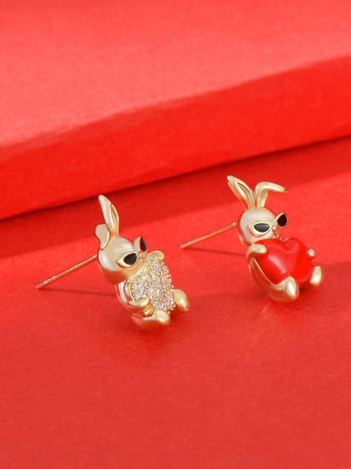 Gold ED66,030 Brass Cubic Zirconia Enamel Rabbit Cute Stud Earring